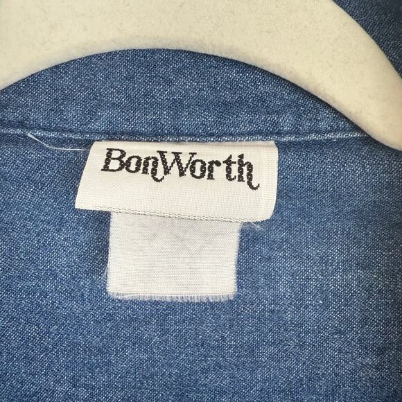 Vintage Bon Worth Chambray Rose Embroidered Shirt Cottagecore M/L 90s - Picture 2 of 9